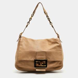 Pre Owned Fendi Beige Shimmer Nubuck Leather Mama Forever Shoulder Bag