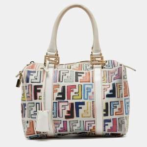 Fendi Multicolor Zucchino Coated Canvas and Leather Small Forever Bauletto Bag