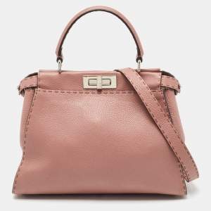 Fendi Old Rose Leather Medium Peekaboo Top Handle Bag