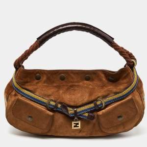 Fendi Brown Suede and Leather Front Pocket Hobo