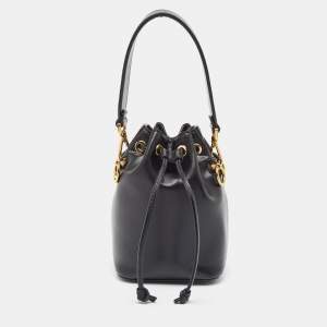 Pre Owned Fendi Black Leather Mini Mon Tresor Drawstring Bucket Bag