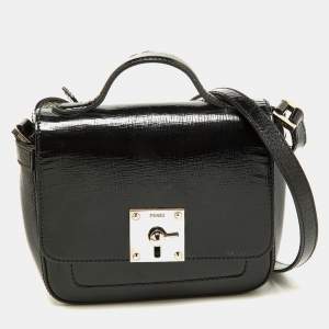 Pre Owned Fendi Black Patent Leather Mini Borsa Top Handle Bag