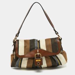 Pre Owned Fendi Multicolor Striped Fabric and Leather Limited Edition Chef Flap Bag