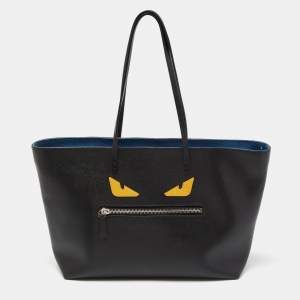 Pre Owned Fendi Black/Yellow Leather Monster Roll Shopper Tote