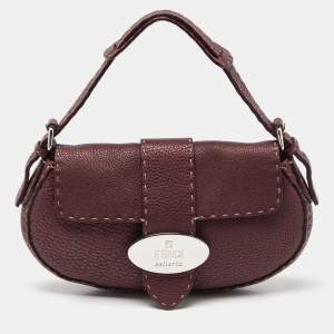Pre Owned Fendi Burgundy Selleria Leather Baguette Bag