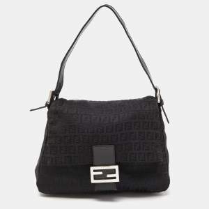 Fendi Black Zucchino Canvas and Leather Mama Baguette Bag
