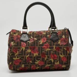 Fendi Tobacco Rose Zucca Canvas and Leather Medium Chef Boston Bag