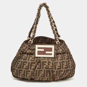 Pre Owned Fendi Tobacco Zucca Canvas Small Mia Shoulder Bag