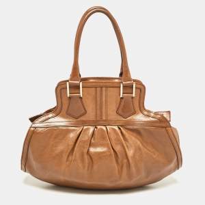 مملوكة مسبقًا Fendi Brown Pleated Leather Hobo