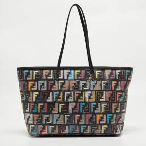 Pre Owned Fendi Multicolor Zucca Print Coated Canvas and Leather Roll Tote