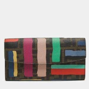 Fendi Multicolor Zucca Print Coated Canvas Flap Continental Wallet