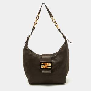 Fendi Dark Brown Shimmer Nubuck Leather Forever Hobo