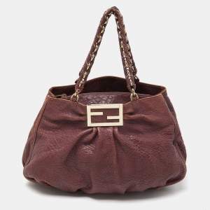 Pre Owned Fendi Purple Textured Leather Large Mia Hobo