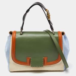 Pre Owned Fendi Multicolor Canvas and Leather Silvana Top Handle Bag