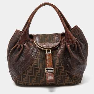 Pre Owned Fendi Tobacco Zucca Canvas and Leather Spy Bag