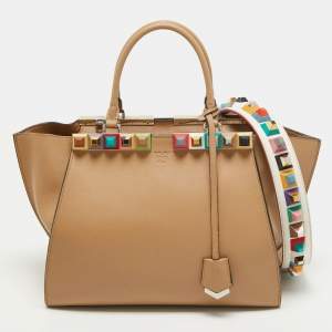 Pre Owned Fendi Beige Leather Medium Studded 3Jours Tote