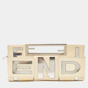 Pre Owned Fendi Cream/Silver Patent Leather Crossword Clutch