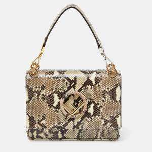 Fendi Brown/Beige Python Kan I F Logo Top Handle Bag