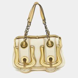 Fendi Gold/Beige Canvas and Patent Leather B Shoulder Bag