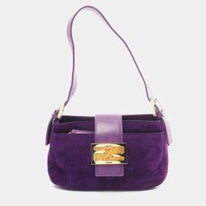 Fendi Zucca Handbag Suede Leather Purple