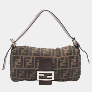 Fendi Mamma bucket Zucca Handbag Canvas Leather Brown Dark brown