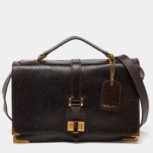 Fendi Dark Brown Textured Leather Classico No.1 Top Handle Bag