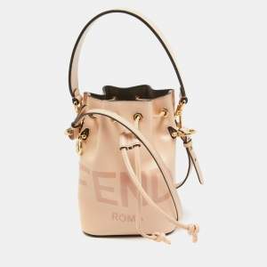 Pre Owned Fendi Peach Leather Mini Mon Tresor Drawstring Bucket Bag