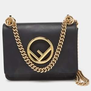 Pre Owned Fendi Black Leather Mini Kan I Shoulder Bag