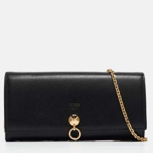 Fendi Black Leather Dotcom Wallet on Chain