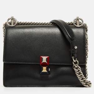 Pre Owned Fendi Black Leather Mini Kan I Shoulder Bag