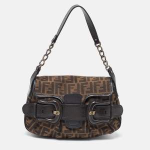 Pre Owned Fendi Tobacco Zucca Canvas and Leather B Bis Bag