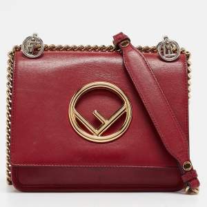 Pre Owned Fendi Red Leather Mini Kan I Shoulder Bag
