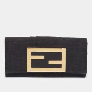 Fendi Black Zucca Canvas and Patent Leather Mia Continental Wallet