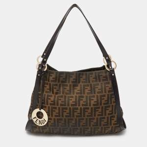 Pre Owned Fendi Tobacco Zucca Canvas and Leather Medium Chef Tote
