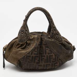 Fendi Metallic/Brown Zucca Coated Canvas and Fabric Mini Spy Hobo 