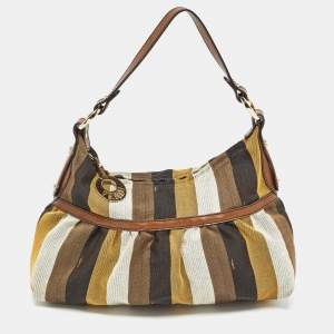 Fendi Multicolor Pequin Stripe Canvas and Leather Chef Hobo