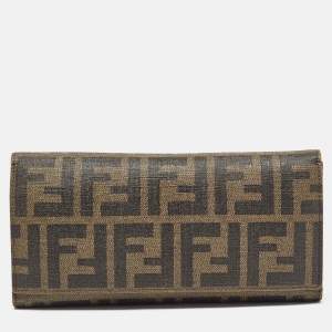 Fendi Tobacco Zucca Coated Canvas Trifold Flap Continental Wallet