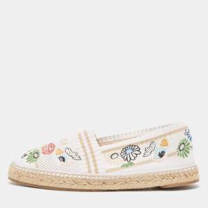 Fendi Multicolor Knit Fabric Floral Accents Espadrilles Size 39