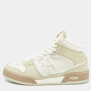 Fendi White/Cream Nubuck and Leather Match Sneakers Size 38