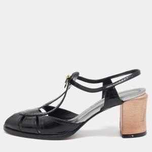 Fendi Black Patent Peep Toe Ankle Strap Sandals Size 41