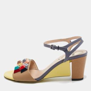 Fendi Multicolor Leather and Lizard Embossed Fantasia Ankle Strap Sandals Size 38