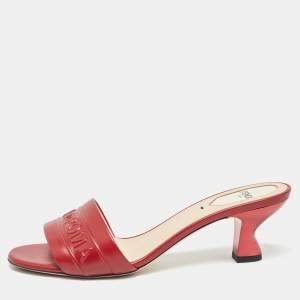 Fendi Dark Red Leather Slide Sandals Size 38