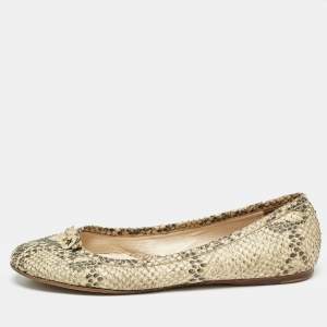 Fendi Beige/Black Embossed Snakeskin Charm Ballet Flats Size 41