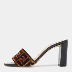 Fendi Two Tone Zucca Velvet Slide Sandals Size 40