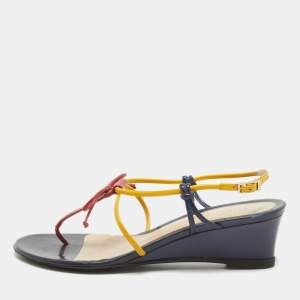 Fendi Multicolor Patent Leather Strappy Wedge Sandals Size 37