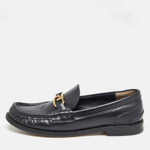 Fendi Black Leather FF Buckle Loafers Size 39