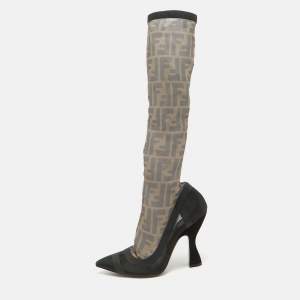 Fendi Black Mesh FF Colibri Mid Calf Boots Size 38