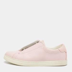 Fendi Pink Cotton Knit and Leather Slip On Sneakers Size 38