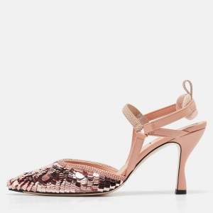 Pre Owned Fendi Pink Sequins and Leather Colibri Pumps Size 38.5