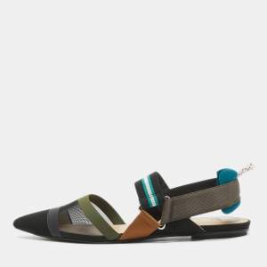 Fendi Multicolor Mesh and Canvas Colibri Flat Sandals Size 38